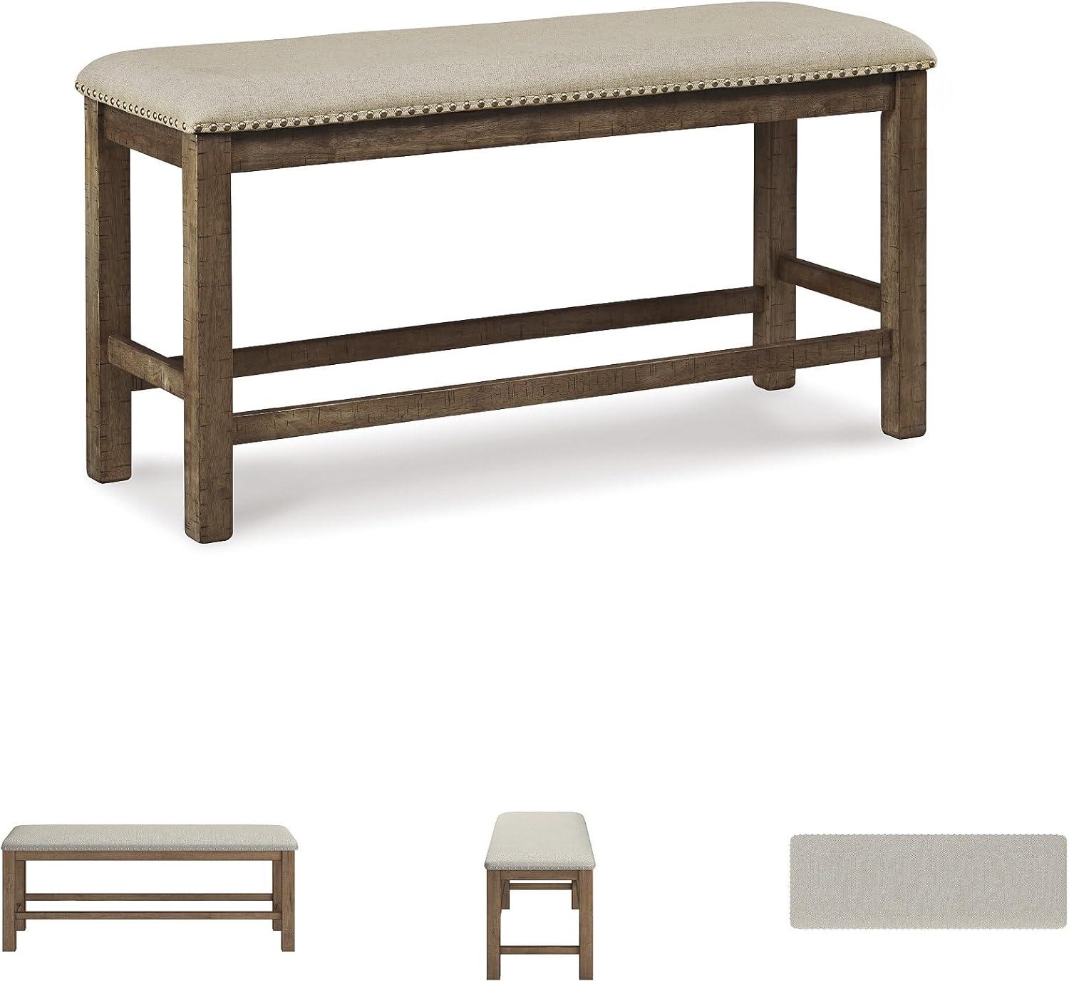 imageSignature Design by Ashley Moriville Casual Rustic Upholstered Dining Bench Grey ampamp BrownBrown