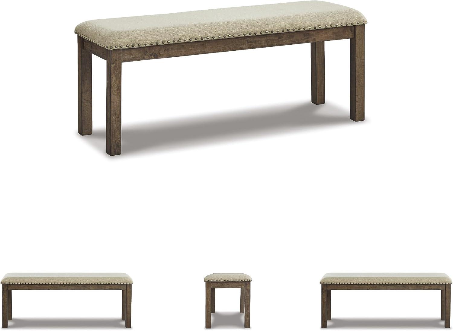 imageSignature Design by Ashley Moriville Casual Rustic Upholstered Dining Bench Grey ampamp BrownBrown