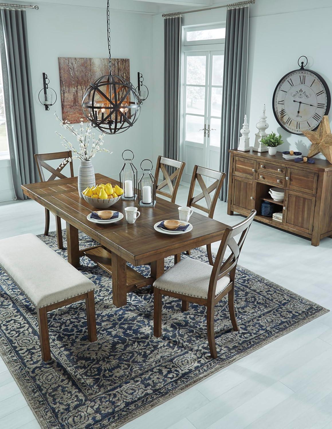 imageSignature Design by Ashley Moriville Rectangular Dining Extension Table 2 Extension Leaves Seats 8 36quot W x 86quot D x 3013quot H Wood ampamp Acacia Veneer BrownRustic Brown