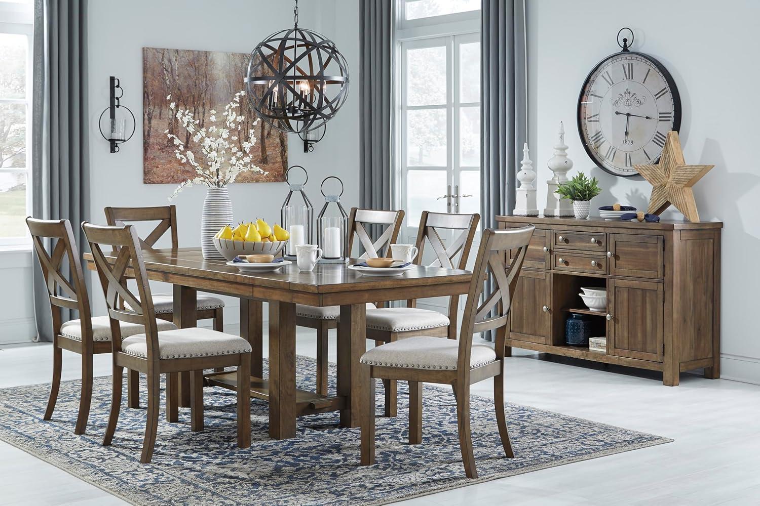 imageSignature Design by Ashley Moriville Rectangular Dining Extension Table 2 Extension Leaves Seats 8 36quot W x 86quot D x 3013quot H Wood ampamp Acacia Veneer BrownRustic Brown