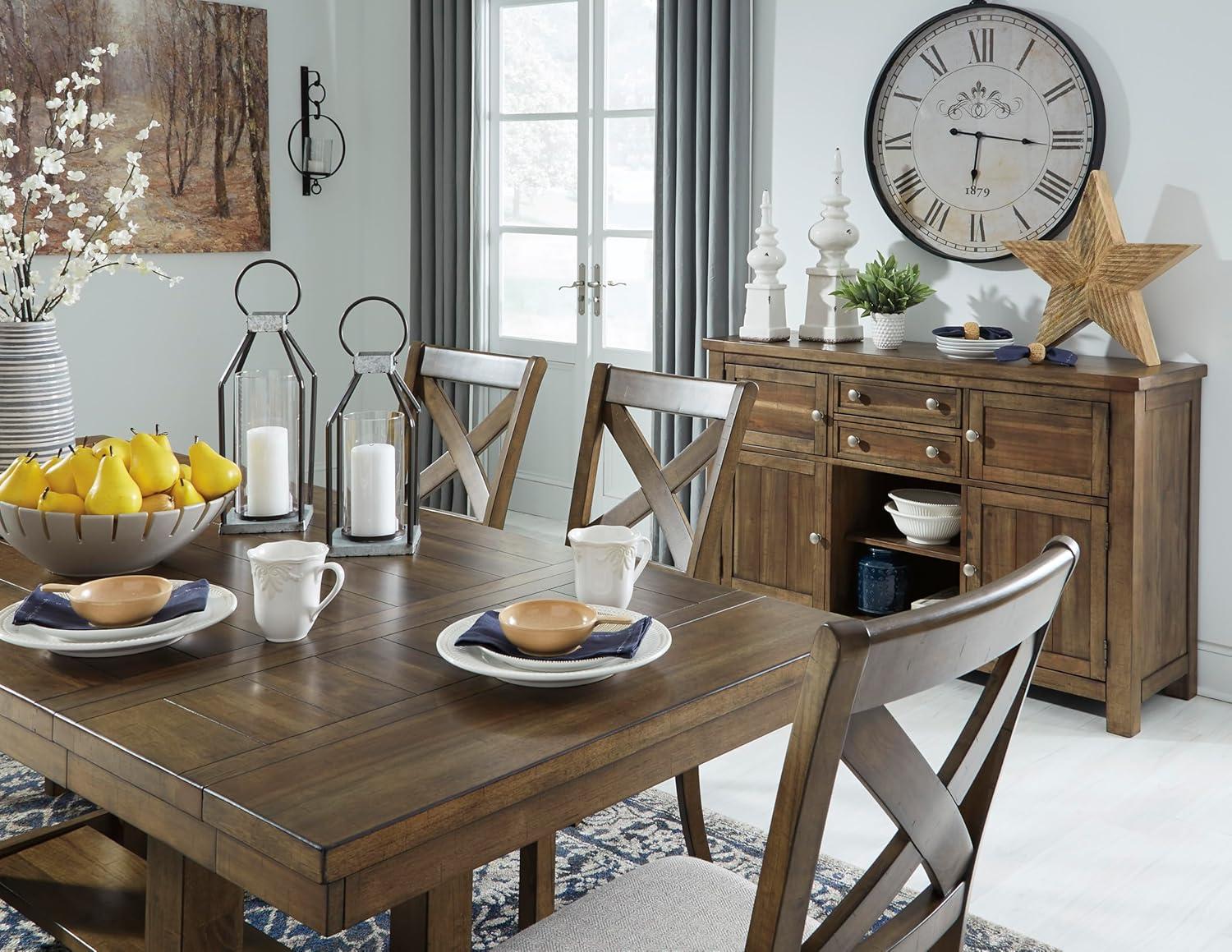 imageSignature Design by Ashley Moriville Rectangular Dining Extension Table 2 Extension Leaves Seats 8 36quot W x 86quot D x 3013quot H Wood ampamp Acacia Veneer BrownRustic Brown