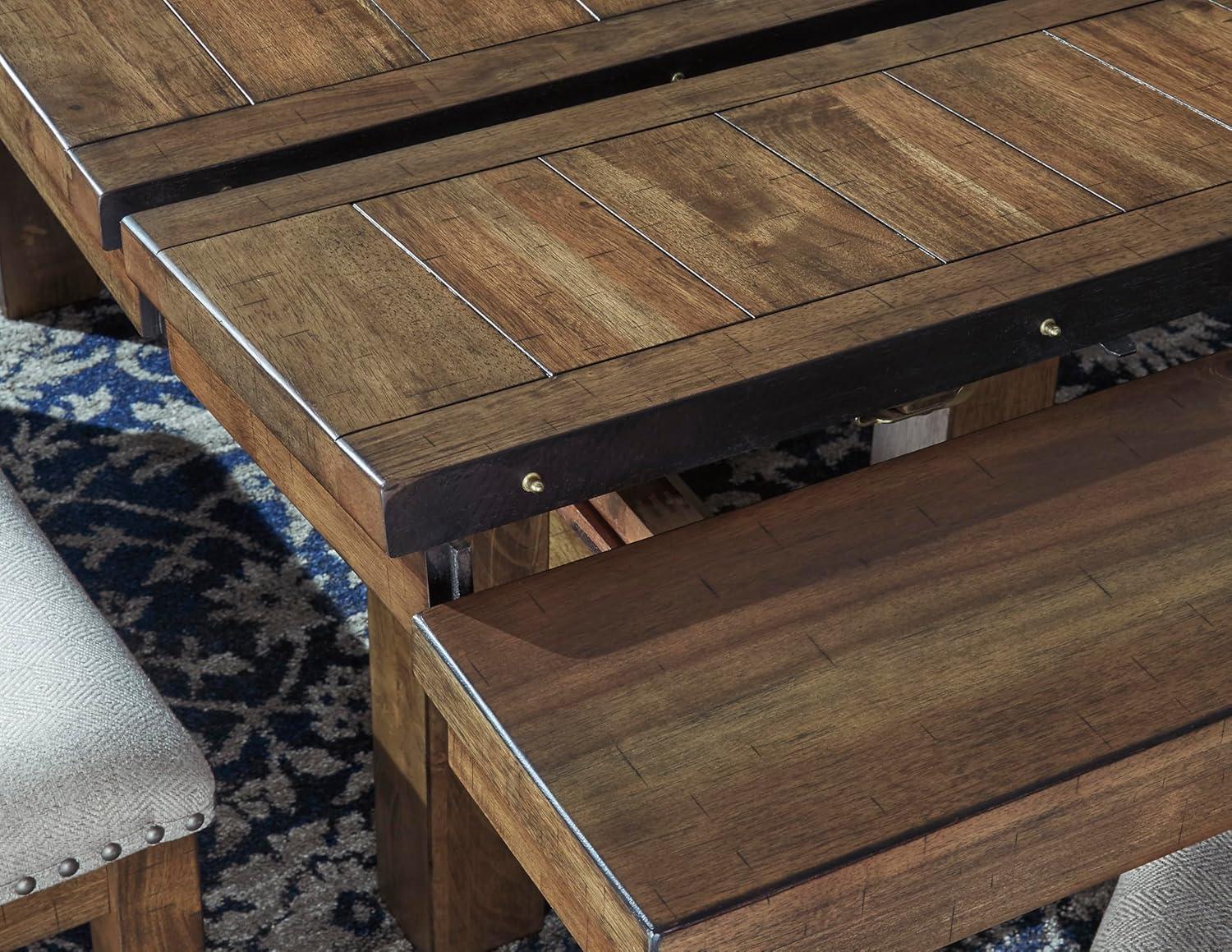 imageSignature Design by Ashley Moriville Rectangular Dining Extension Table 2 Extension Leaves Seats 8 36quot W x 86quot D x 3013quot H Wood ampamp Acacia Veneer BrownRustic Brown
