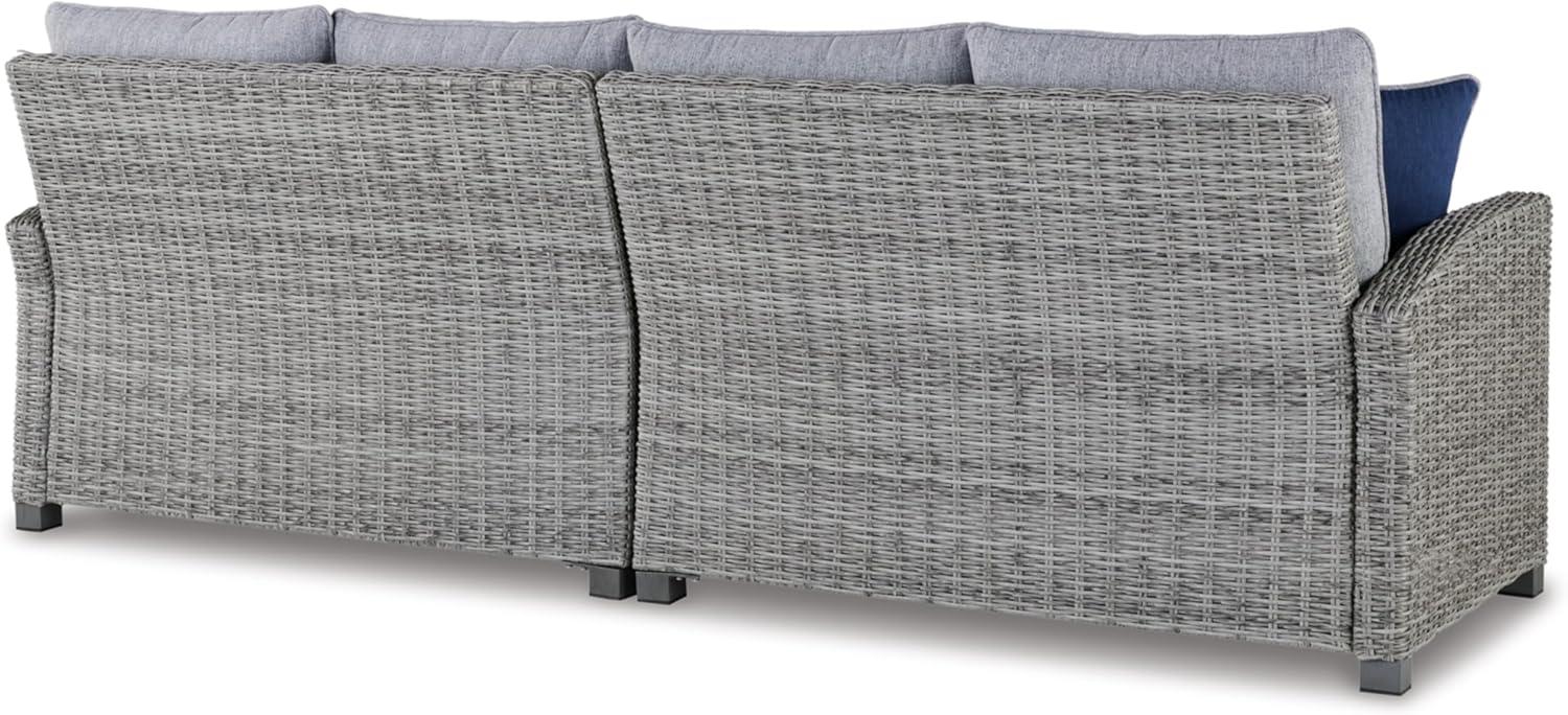 imageSignature Design by Ashley Naples Beach Casual Outdoor Right and Leftarm Facing Loveseat with Cushion and 4 Throw Pillows Set of 2 Nuvella Weather Resistant Fabric Light Gray