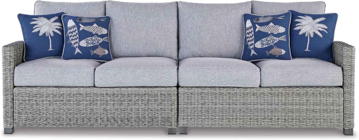 imageSignature Design by Ashley Naples Beach Casual Outdoor Right and Leftarm Facing Loveseat with Cushion and 4 Throw Pillows Set of 2 Nuvella Weather Resistant Fabric Light Gray