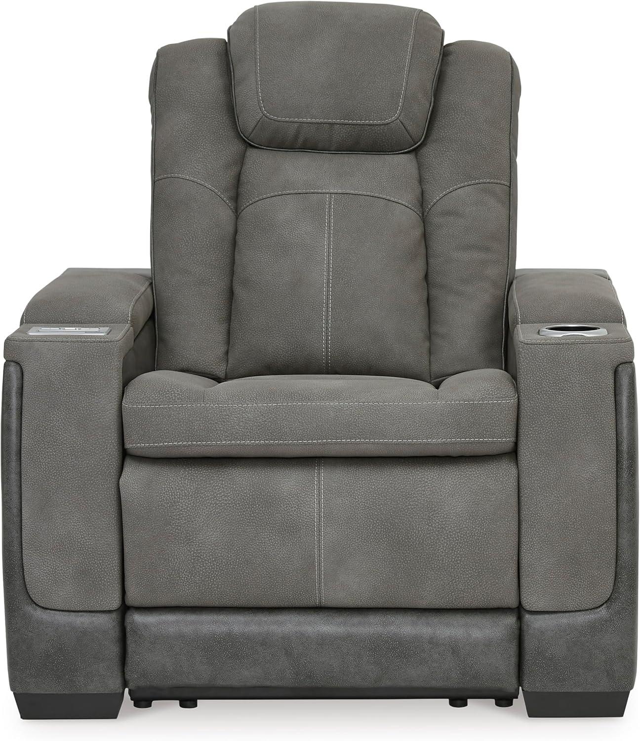 imageSignature Design by Ashley NextGen DuraPella Power Recliner with Adjustable Headrest Storage Armrests Wireless ampamp USB Charging Faux Leather 2Tone GrayGrey