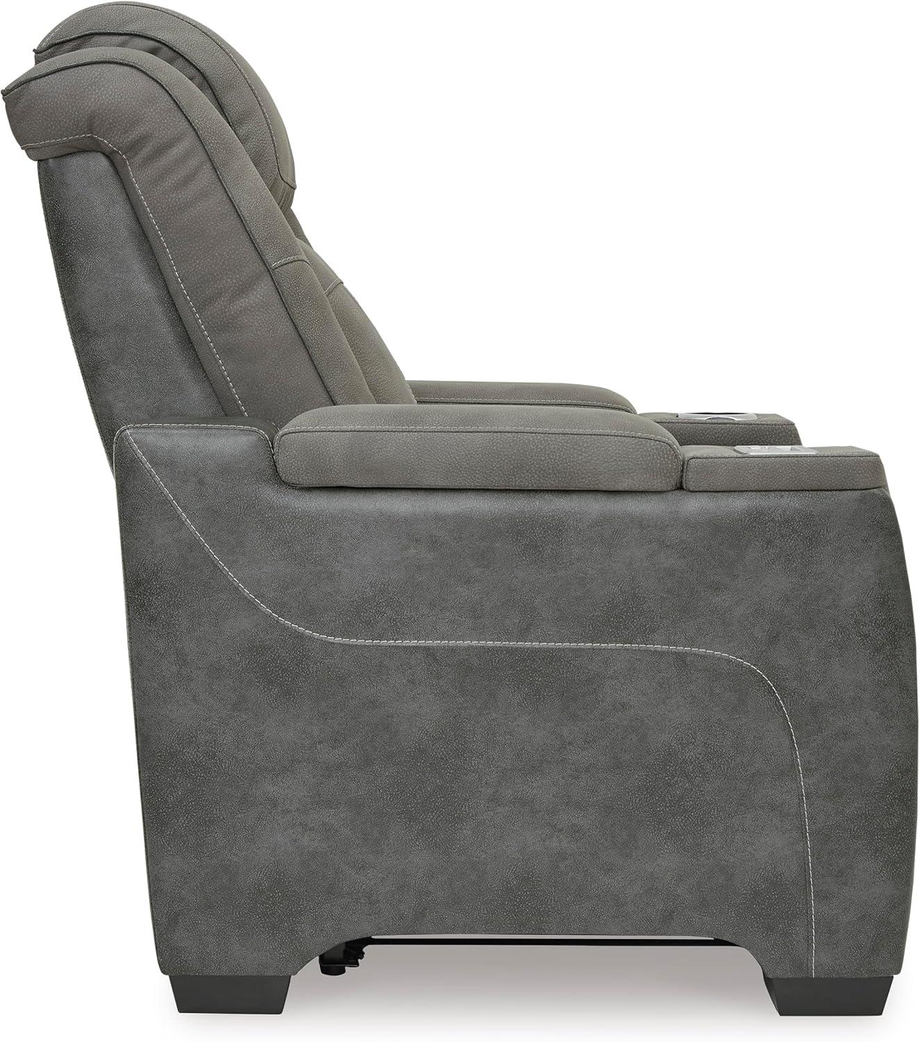 imageSignature Design by Ashley NextGen DuraPella Power Recliner with Adjustable Headrest Storage Armrests Wireless ampamp USB Charging Faux Leather 2Tone GrayGrey