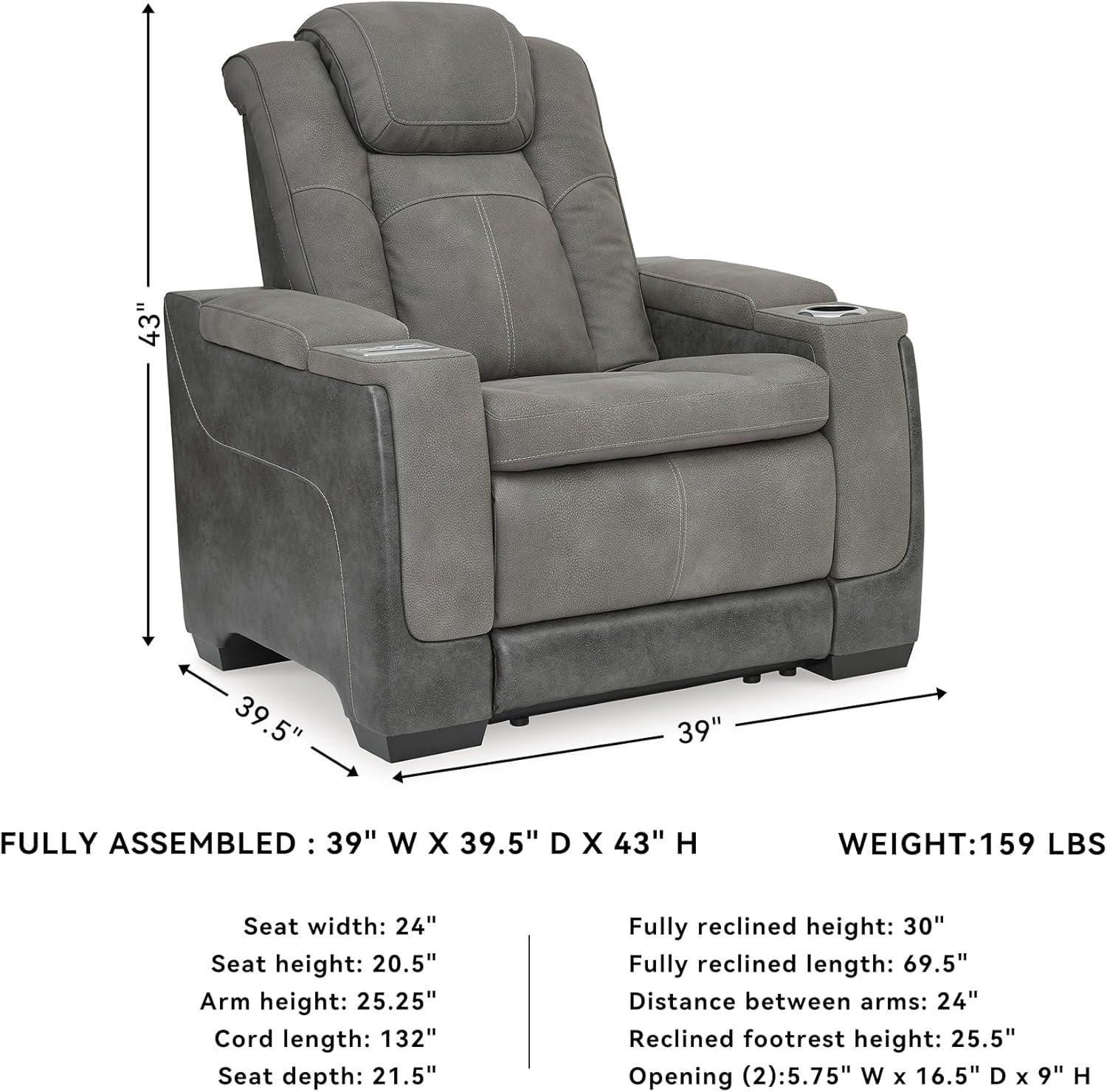 imageSignature Design by Ashley NextGen DuraPella Power Recliner with Adjustable Headrest Storage Armrests Wireless ampamp USB Charging Faux Leather 2Tone GrayGrey