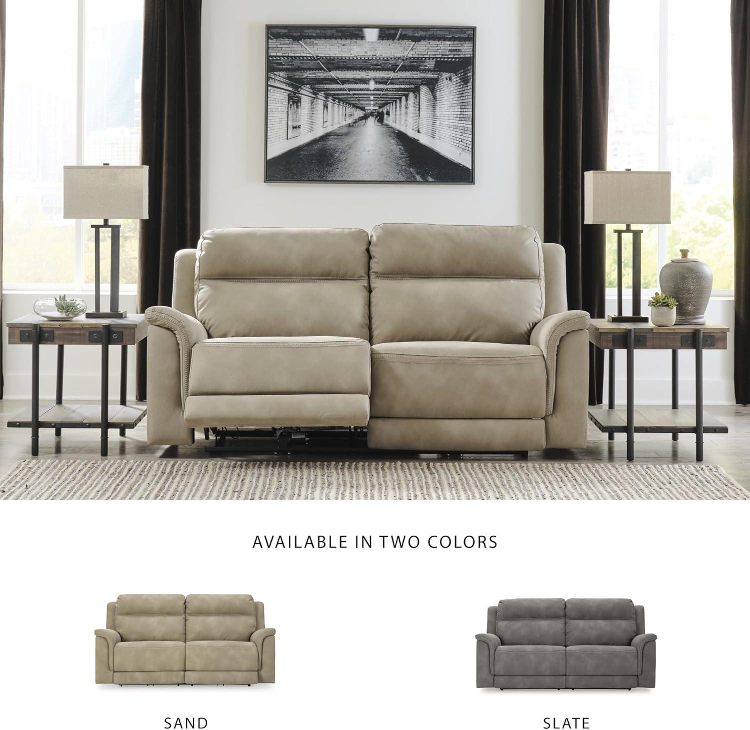 imageSignature Design by Ashley NextGen DuraPella Power Reclining Loveseat with Console ampamp Adjustable Headrest USB Faux Leather 76quot W x 42quot D x 42quot H SlateBeige