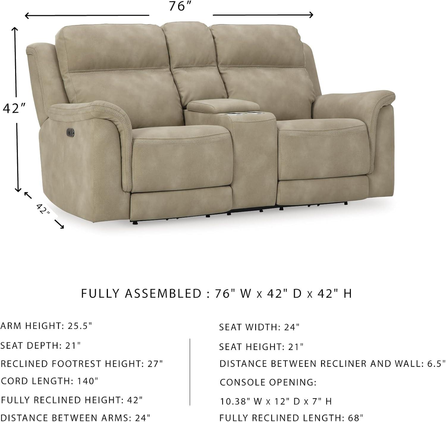 imageSignature Design by Ashley NextGen DuraPella Power Reclining Loveseat with Console ampamp Adjustable Headrest USB Faux Leather 76quot W x 42quot D x 42quot H SlateBeige