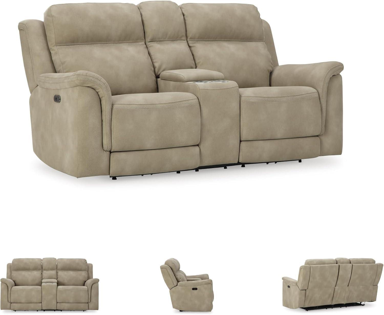 imageSignature Design by Ashley NextGen DuraPella Power Reclining Loveseat with Console ampamp Adjustable Headrest USB Faux Leather 76quot W x 42quot D x 42quot H SlateBeige