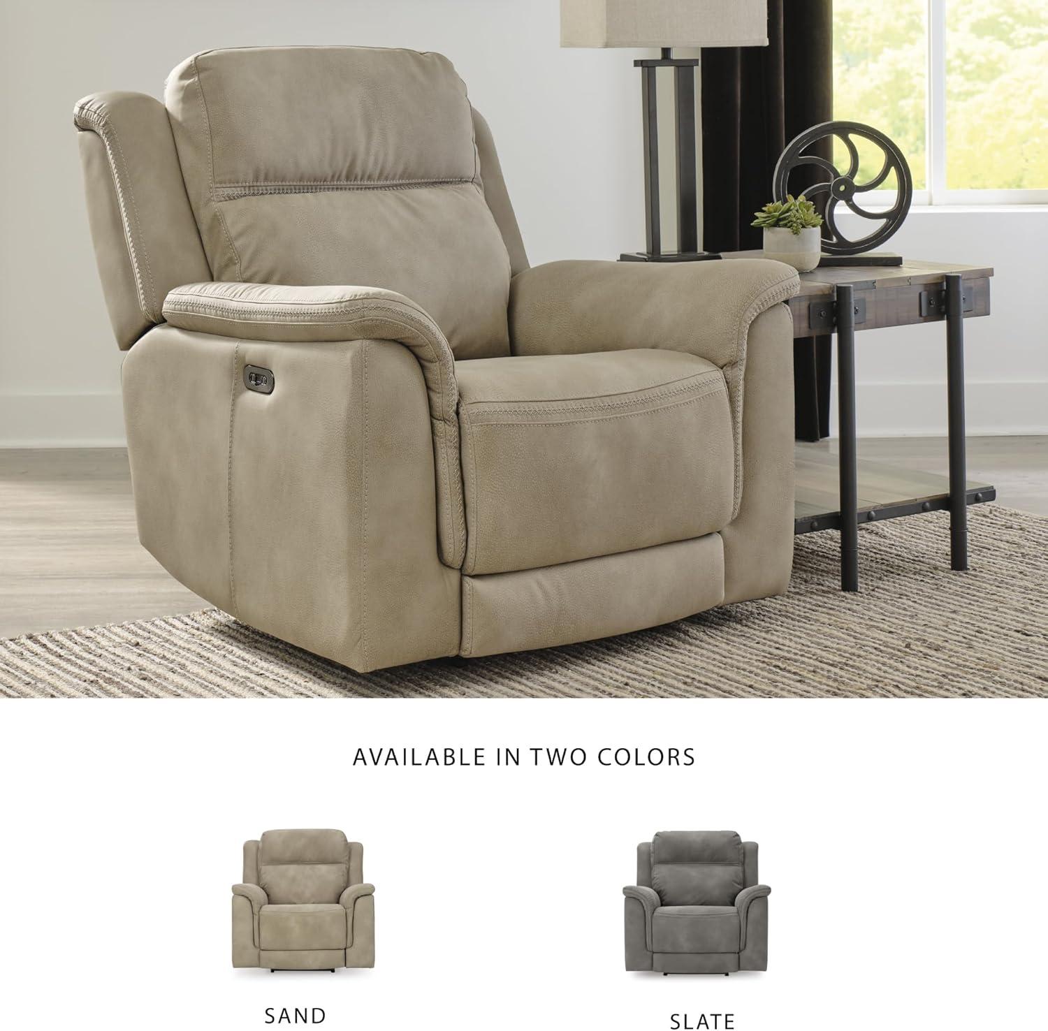 imageSignature Design by Ashley NextGen DuraPella Power Reclining Loveseat with Console ampamp Adjustable Headrest USB Faux Leather 76quot W x 42quot D x 42quot H SlateBeige