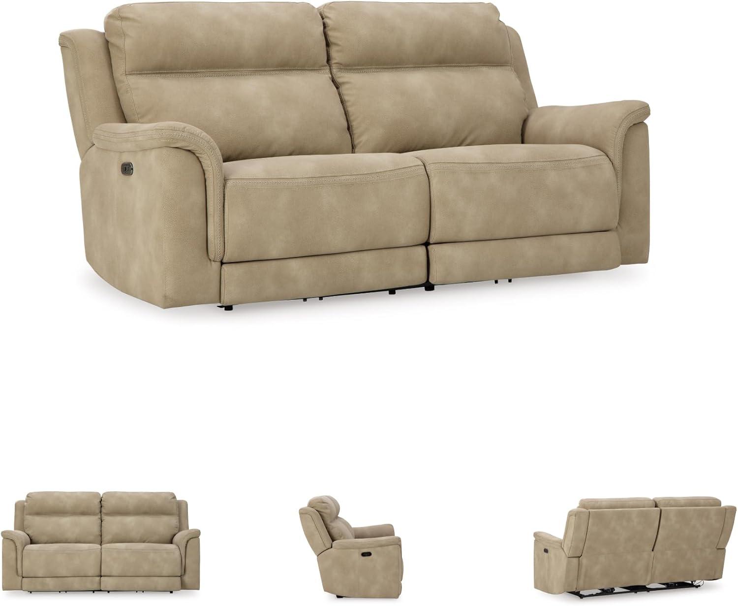 imageSignature Design by Ashley NextGen DuraPella Power Reclining Loveseat with Console ampamp Adjustable Headrest USB Faux Leather 76quot W x 42quot D x 42quot H SlateBeige