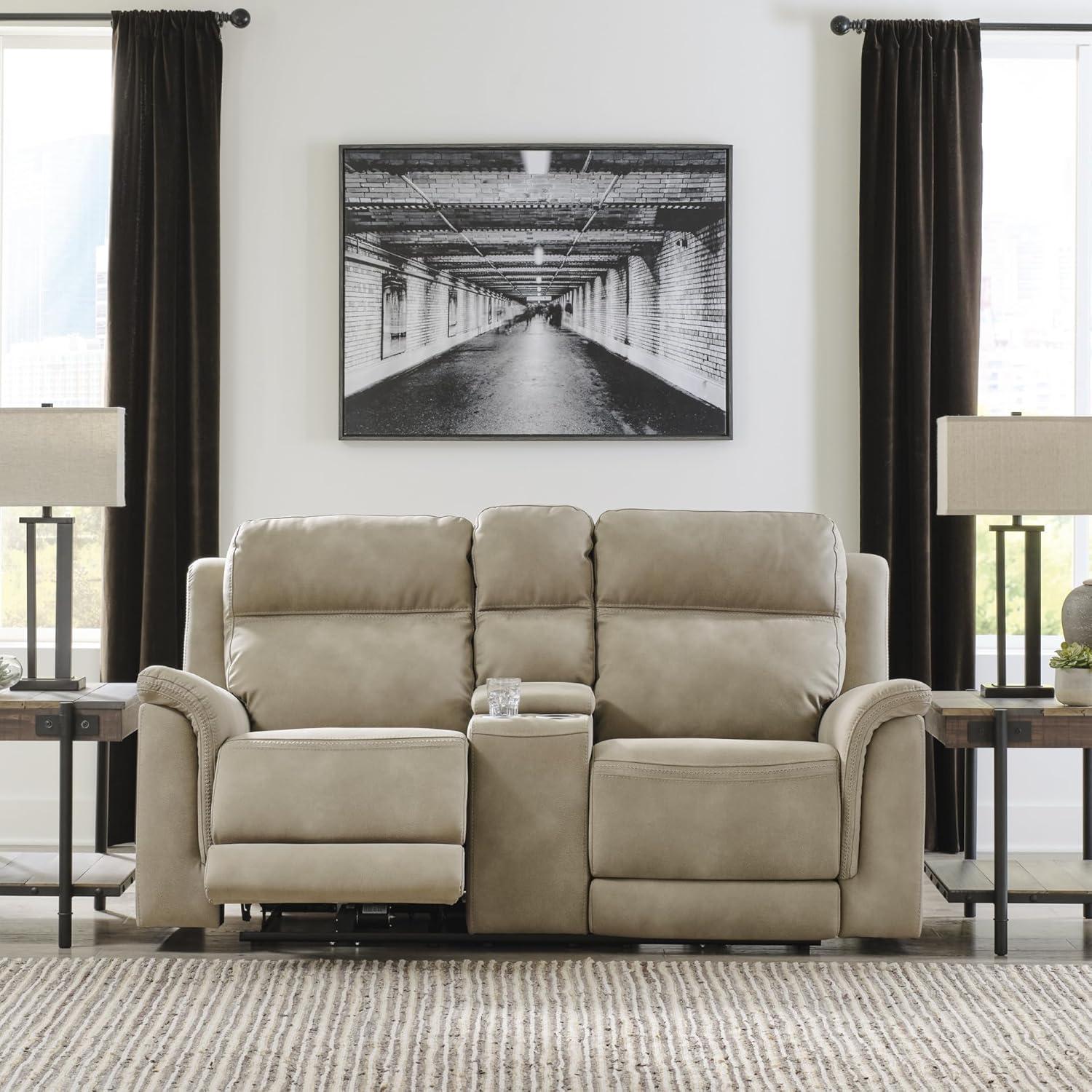 imageSignature Design by Ashley NextGen DuraPella Power Reclining Loveseat with Console ampamp Adjustable Headrest USB Faux Leather 76quot W x 42quot D x 42quot H SlateBeige