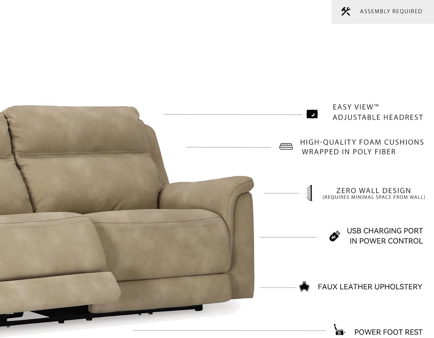 imageSignature Design by Ashley NextGen DuraPella Power Reclining Loveseat with Console ampamp Adjustable Headrest USB Faux Leather 76quot W x 42quot D x 42quot H SlateBeige