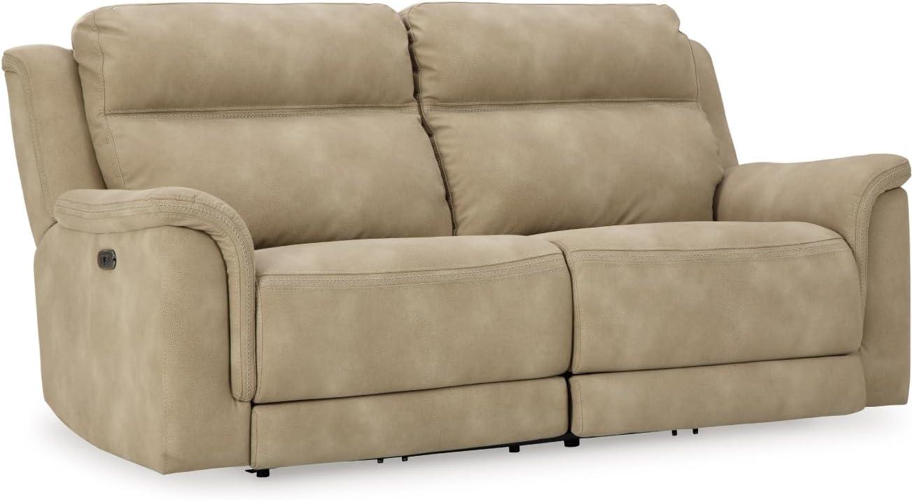 imageSignature Design by Ashley NextGen DuraPella Power Reclining Loveseat with Console ampamp Adjustable Headrest USB Faux Leather 76quot W x 42quot D x 42quot H SlateBeige
