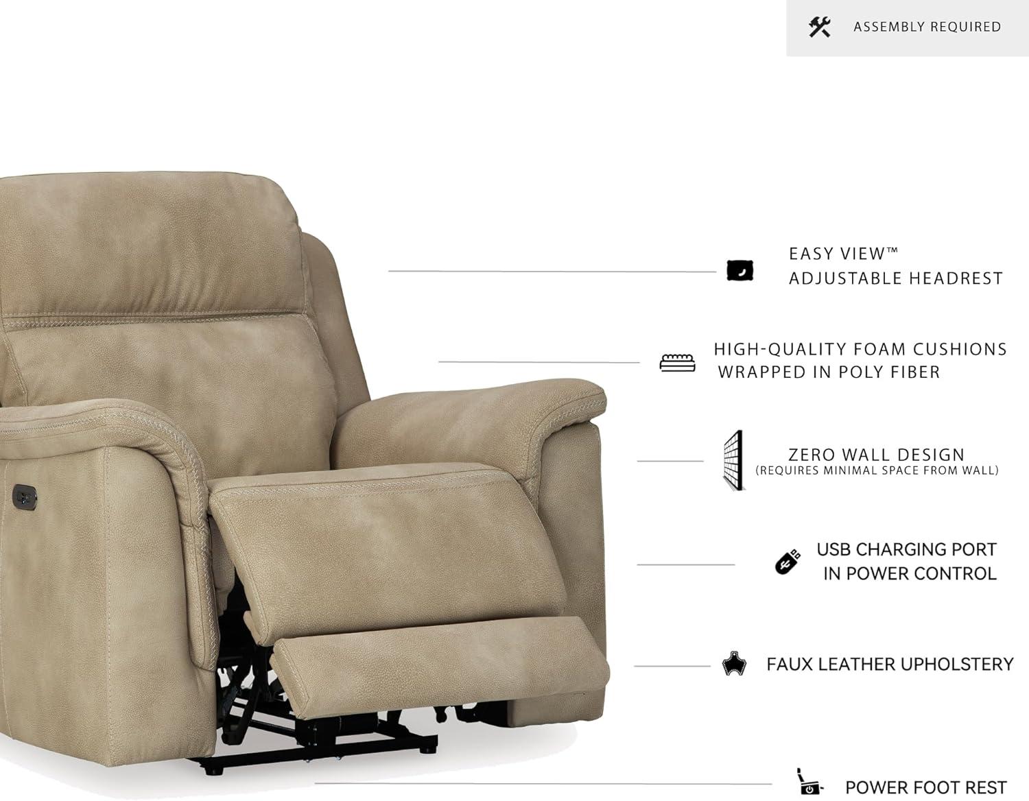 imageSignature Design by Ashley NextGen DuraPella Power Reclining Loveseat with Console ampamp Adjustable Headrest USB Faux Leather 76quot W x 42quot D x 42quot H SlateBeige