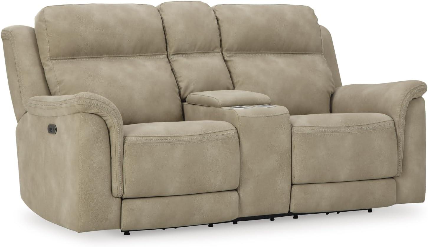 imageSignature Design by Ashley NextGen DuraPella Power Reclining Loveseat with Console ampamp Adjustable Headrest USB Faux Leather 76quot W x 42quot D x 42quot H SlateBeige