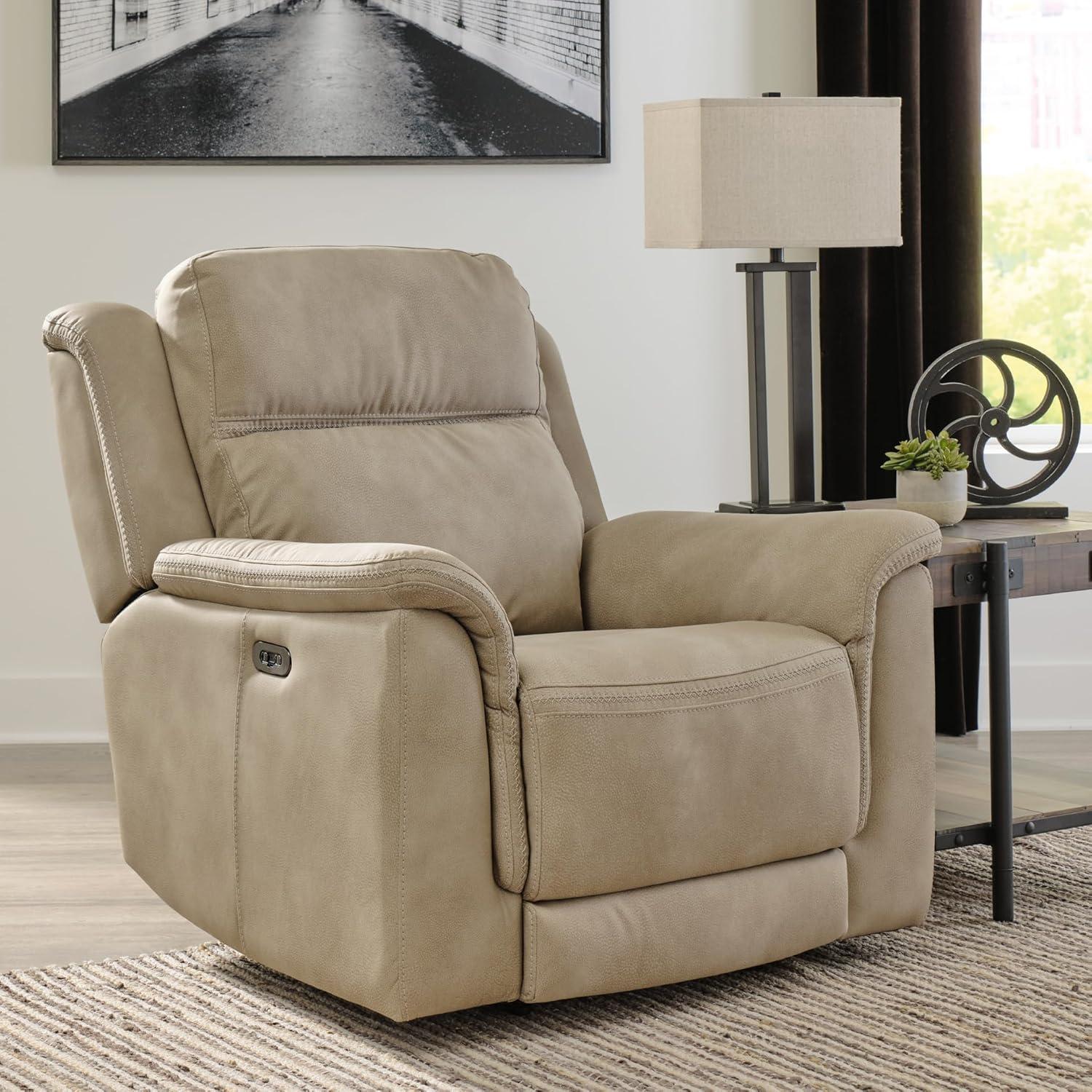 imageSignature Design by Ashley NextGen DuraPella Power Reclining Loveseat with Console ampamp Adjustable Headrest USB Faux Leather 76quot W x 42quot D x 42quot H SlateBeige