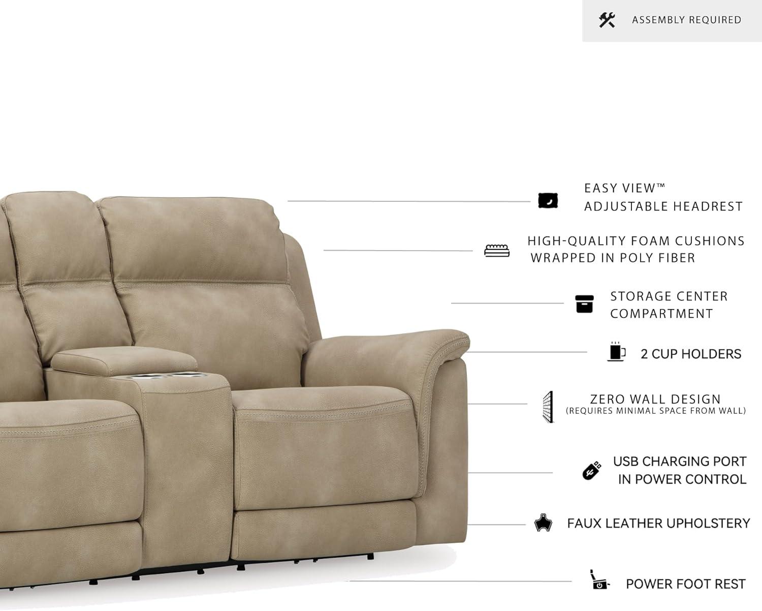 imageSignature Design by Ashley NextGen DuraPella Power Reclining Loveseat with Console ampamp Adjustable Headrest USB Faux Leather 76quot W x 42quot D x 42quot H SlateBeige