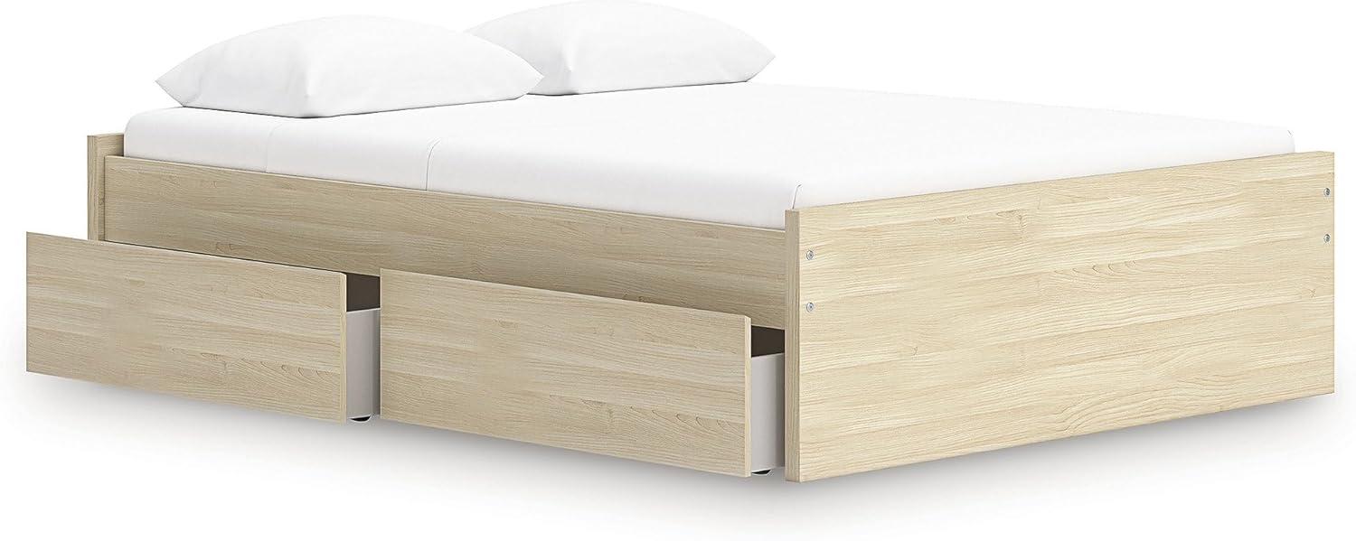 imageSignature Design by Ashley Onita Contemporary Queen Panel Headboard with Adjustable Height Wood and Decorative Laminate 3953quot High Solid White FinishLight Brown