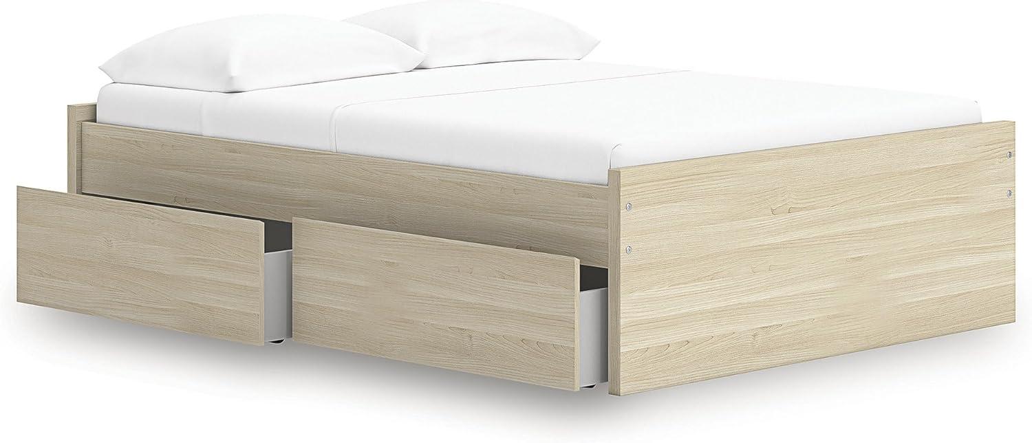 imageSignature Design by Ashley Onita Contemporary Queen Panel Headboard with Adjustable Height Wood and Decorative Laminate 3953quot High Solid White FinishLight Brown