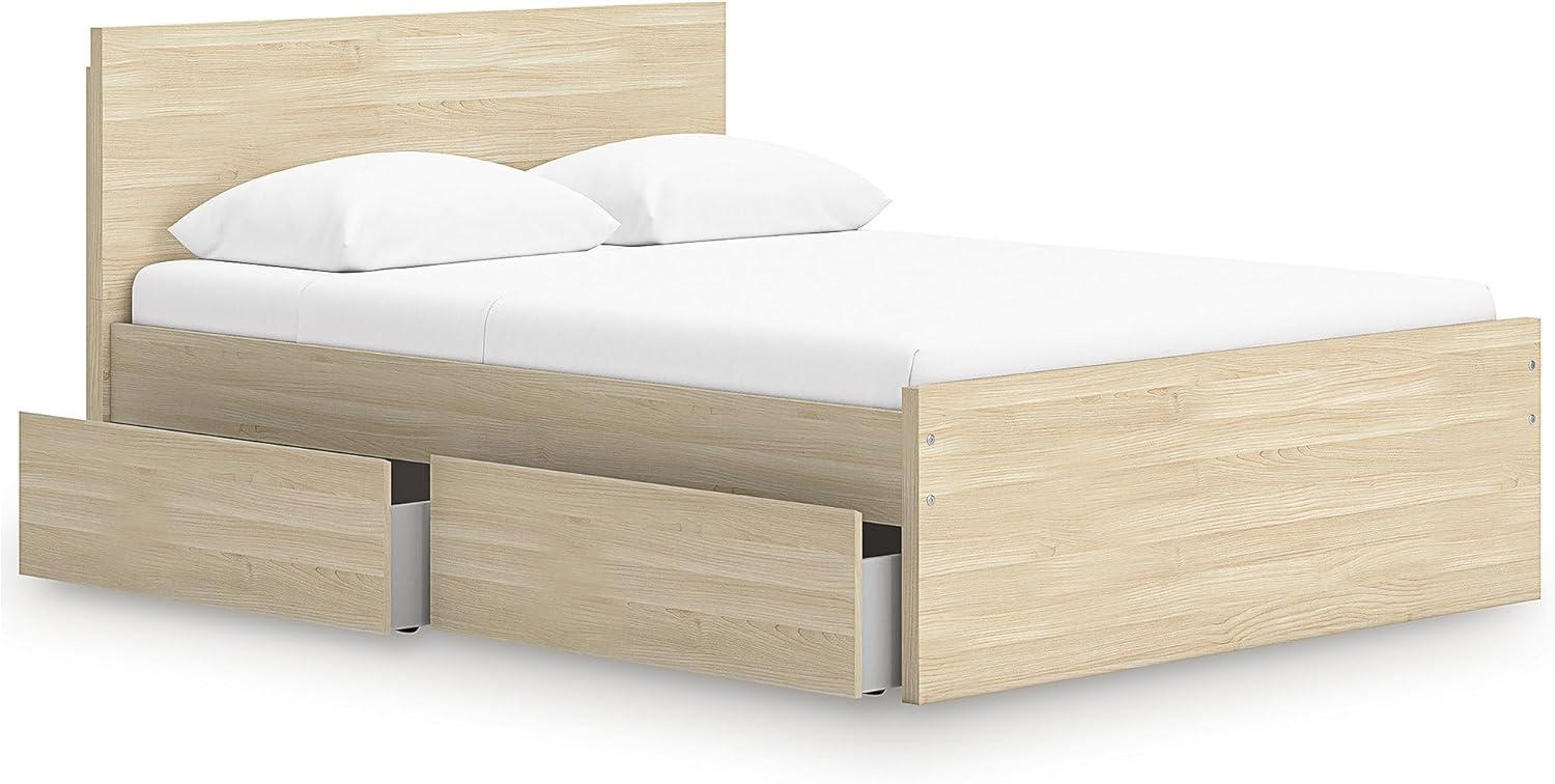 imageSignature Design by Ashley Onita Contemporary Queen Panel Headboard with Adjustable Height Wood and Decorative Laminate 3953quot High Solid White FinishLight Brown