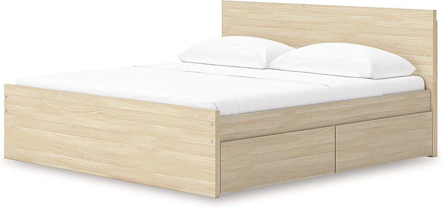 imageSignature Design by Ashley Onita Contemporary Queen Panel Headboard with Adjustable Height Wood and Decorative Laminate 3953quot High Solid White FinishLight Brown