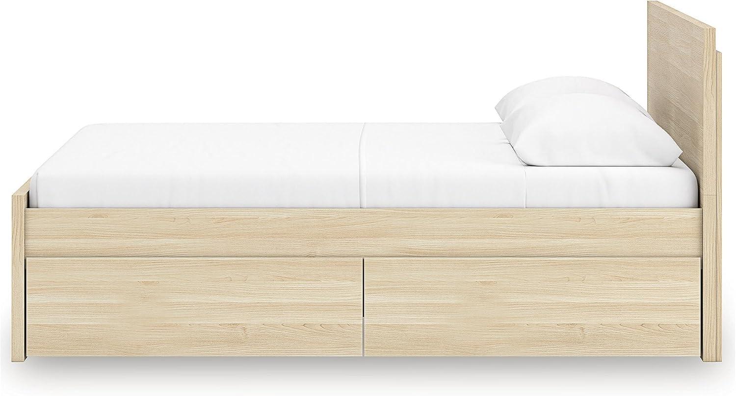 imageSignature Design by Ashley Onita Contemporary Queen Panel Headboard with Adjustable Height Wood and Decorative Laminate 3953quot High Solid White FinishLight Brown