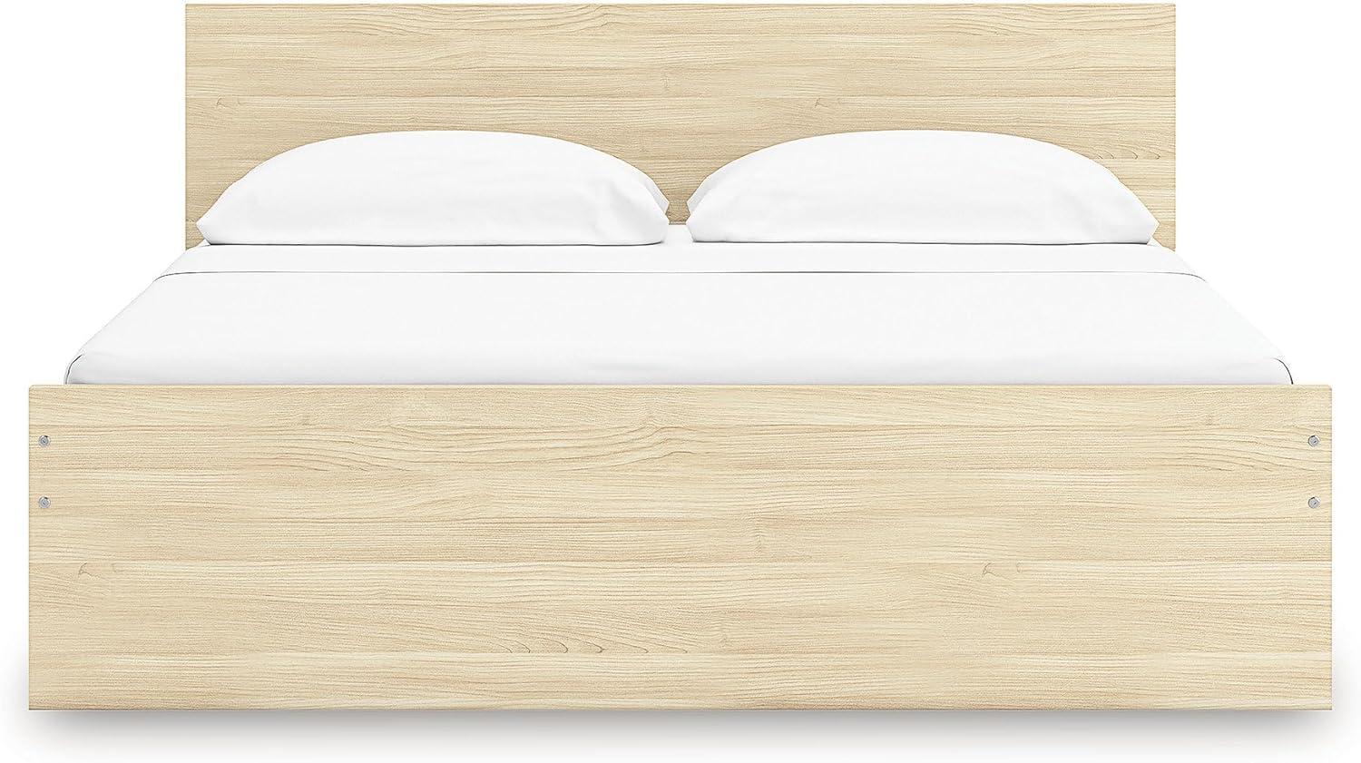 imageSignature Design by Ashley Onita Contemporary Queen Panel Headboard with Adjustable Height Wood and Decorative Laminate 3953quot High Solid White FinishLight Brown