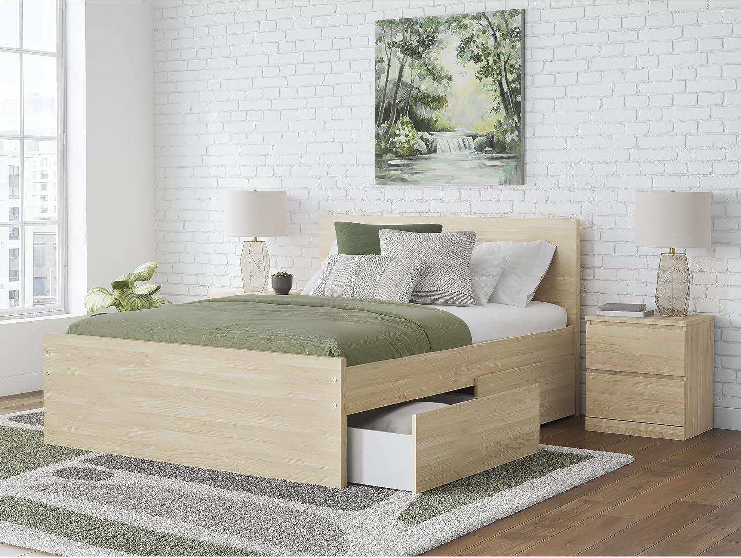 imageSignature Design by Ashley Onita Contemporary Queen Panel Headboard with Adjustable Height Wood and Decorative Laminate 3953quot High Solid White FinishLight Brown