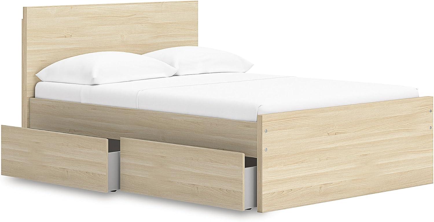 imageSignature Design by Ashley Onita Contemporary Queen Panel Headboard with Adjustable Height Wood and Decorative Laminate 3953quot High Solid White FinishLight Brown