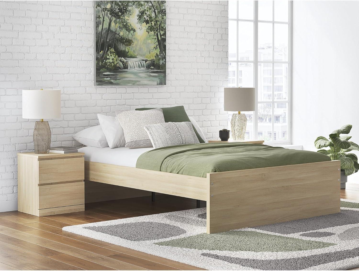 imageSignature Design by Ashley Onita Contemporary Queen Panel Headboard with Adjustable Height Wood and Decorative Laminate 3953quot High Solid White FinishLight Brown