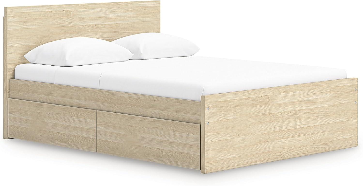 imageSignature Design by Ashley Onita Contemporary Queen Panel Headboard with Adjustable Height Wood and Decorative Laminate 3953quot High Solid White FinishLight Brown