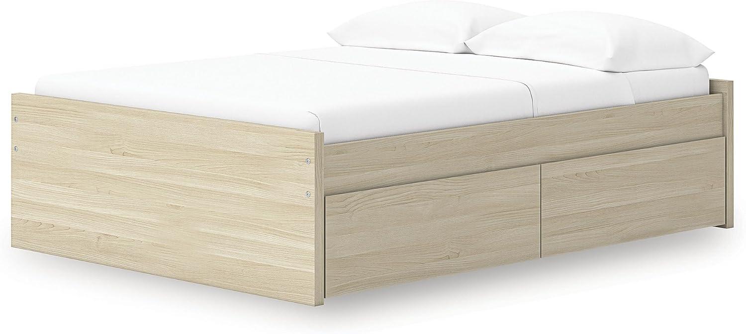 imageSignature Design by Ashley Onita Contemporary Queen Panel Headboard with Adjustable Height Wood and Decorative Laminate 3953quot High Solid White FinishLight Brown