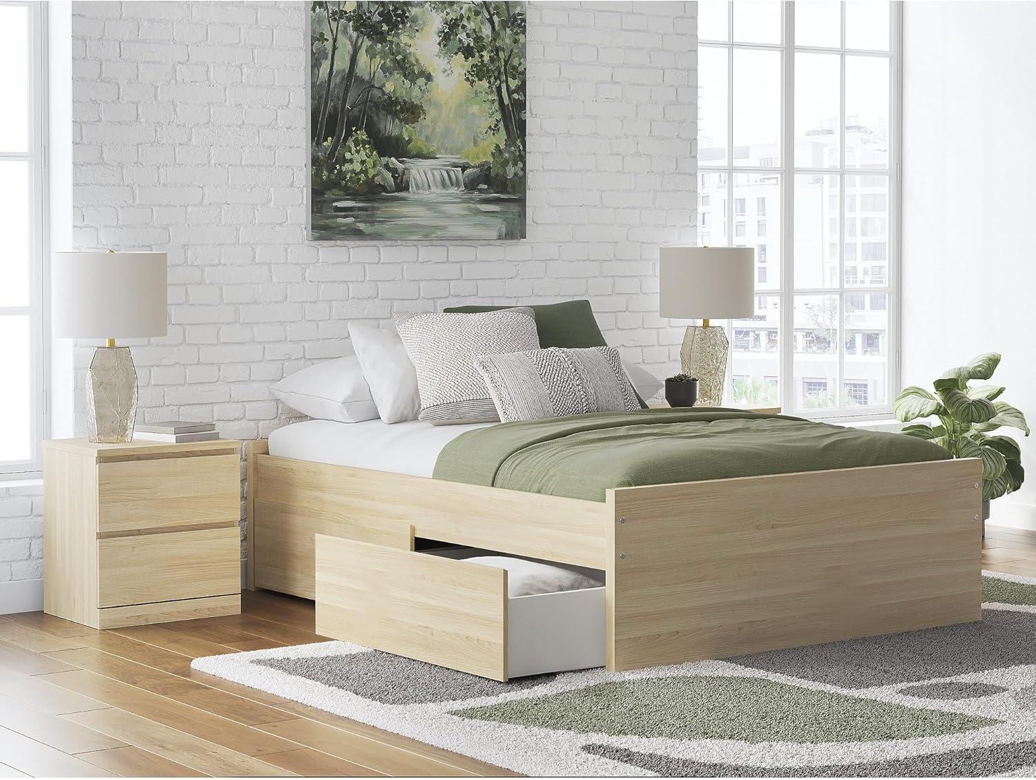 imageSignature Design by Ashley Onita Contemporary Queen Panel Headboard with Adjustable Height Wood and Decorative Laminate 3953quot High Solid White FinishLight Brown