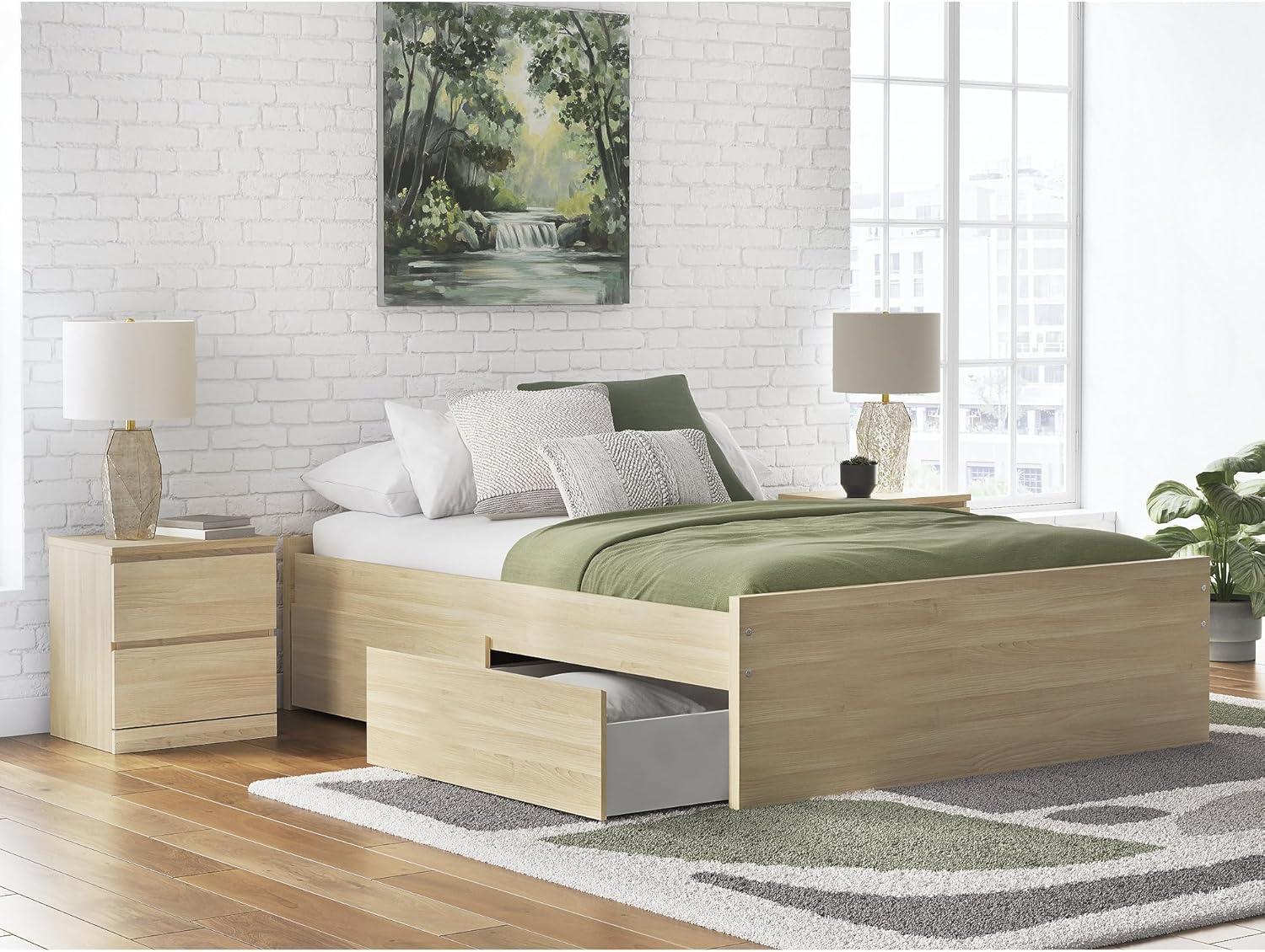 imageSignature Design by Ashley Onita Contemporary Queen Panel Headboard with Adjustable Height Wood and Decorative Laminate 3953quot High Solid White FinishLight Brown