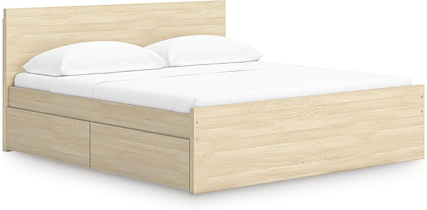 imageSignature Design by Ashley Onita Contemporary Queen Panel Headboard with Adjustable Height Wood and Decorative Laminate 3953quot High Solid White FinishLight Brown