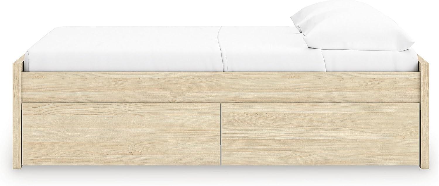 imageSignature Design by Ashley Onita Contemporary Queen Panel Headboard with Adjustable Height Wood and Decorative Laminate 3953quot High Solid White FinishLight Brown