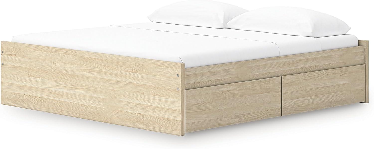 imageSignature Design by Ashley Onita Contemporary Queen Panel Headboard with Adjustable Height Wood and Decorative Laminate 3953quot High Solid White FinishLight Brown