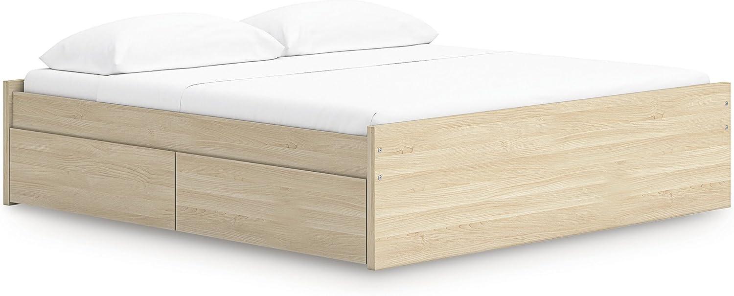 imageSignature Design by Ashley Onita Contemporary Queen Panel Headboard with Adjustable Height Wood and Decorative Laminate 3953quot High Solid White FinishLight Brown