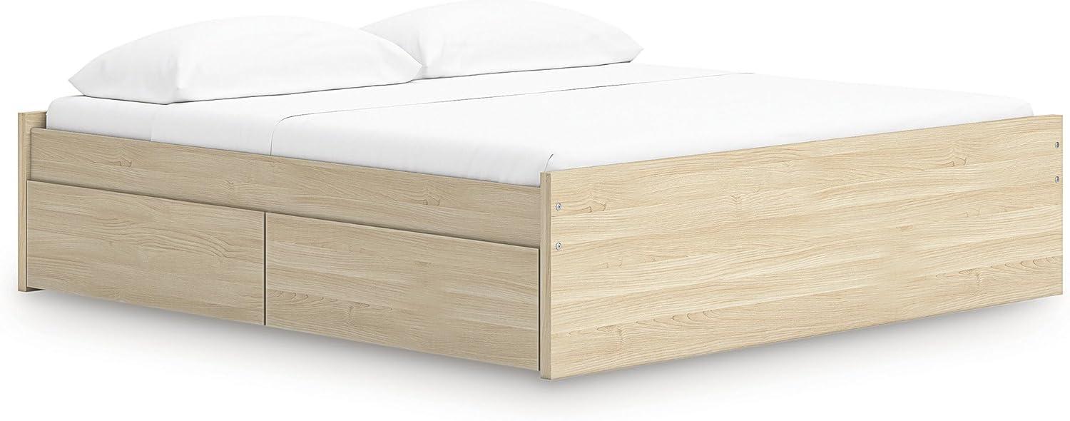 imageSignature Design by Ashley Onita Contemporary Queen Panel Headboard with Adjustable Height Wood and Decorative Laminate 3953quot High Solid White FinishLight Brown