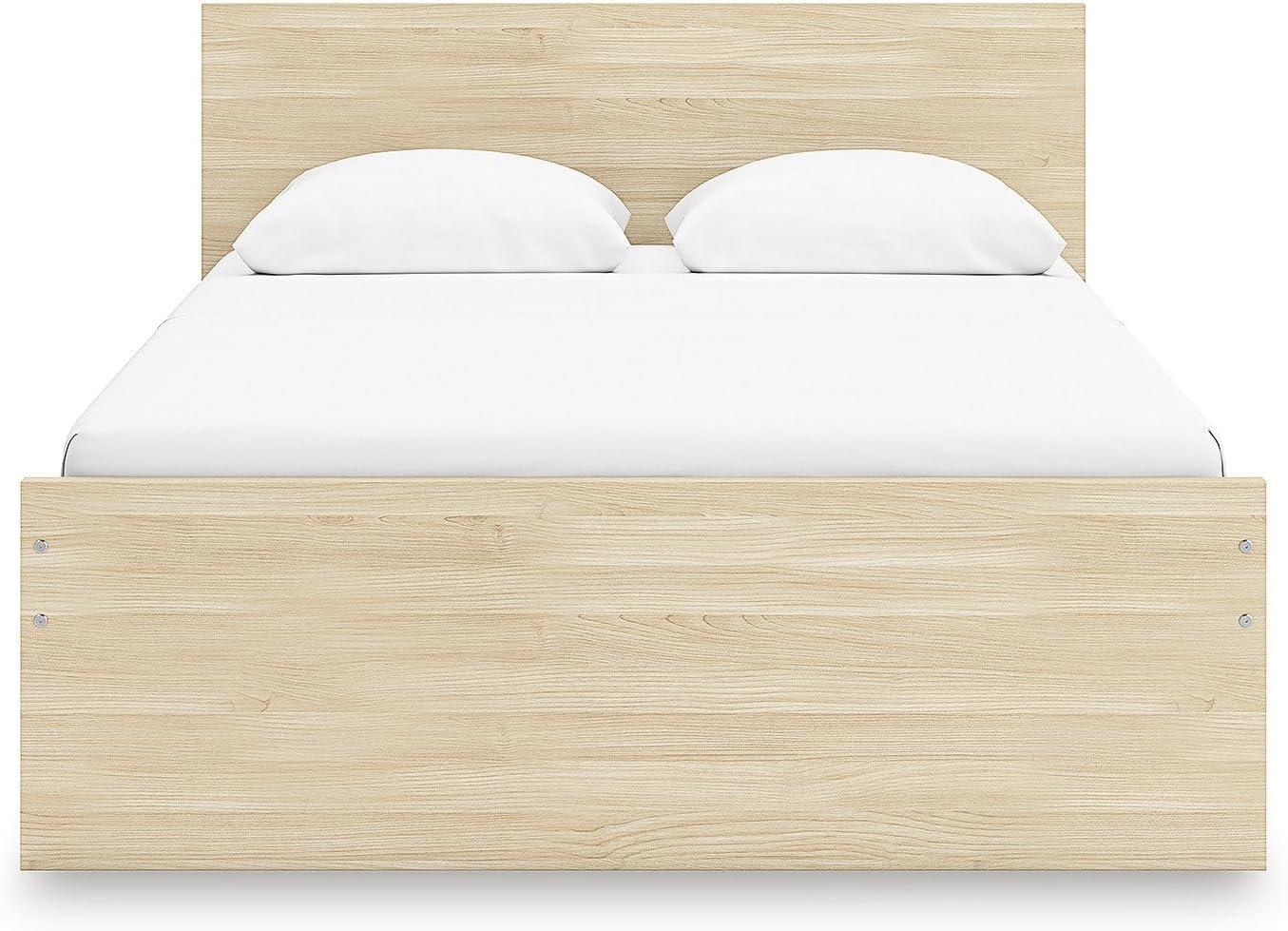 imageSignature Design by Ashley Onita Contemporary Queen Panel Headboard with Adjustable Height Wood and Decorative Laminate 3953quot High Solid White FinishLight Brown