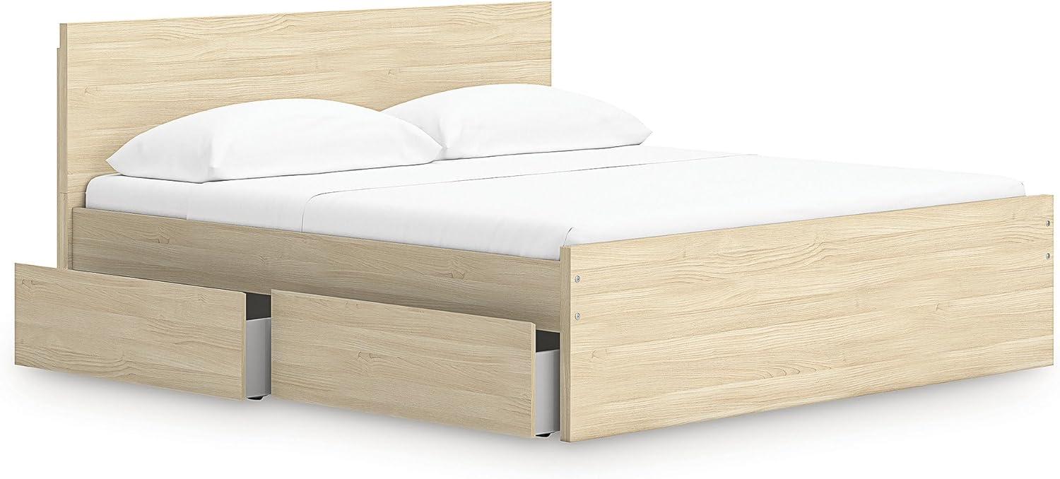 imageSignature Design by Ashley Onita Contemporary Queen Panel Headboard with Adjustable Height Wood and Decorative Laminate 3953quot High Solid White FinishLight Brown