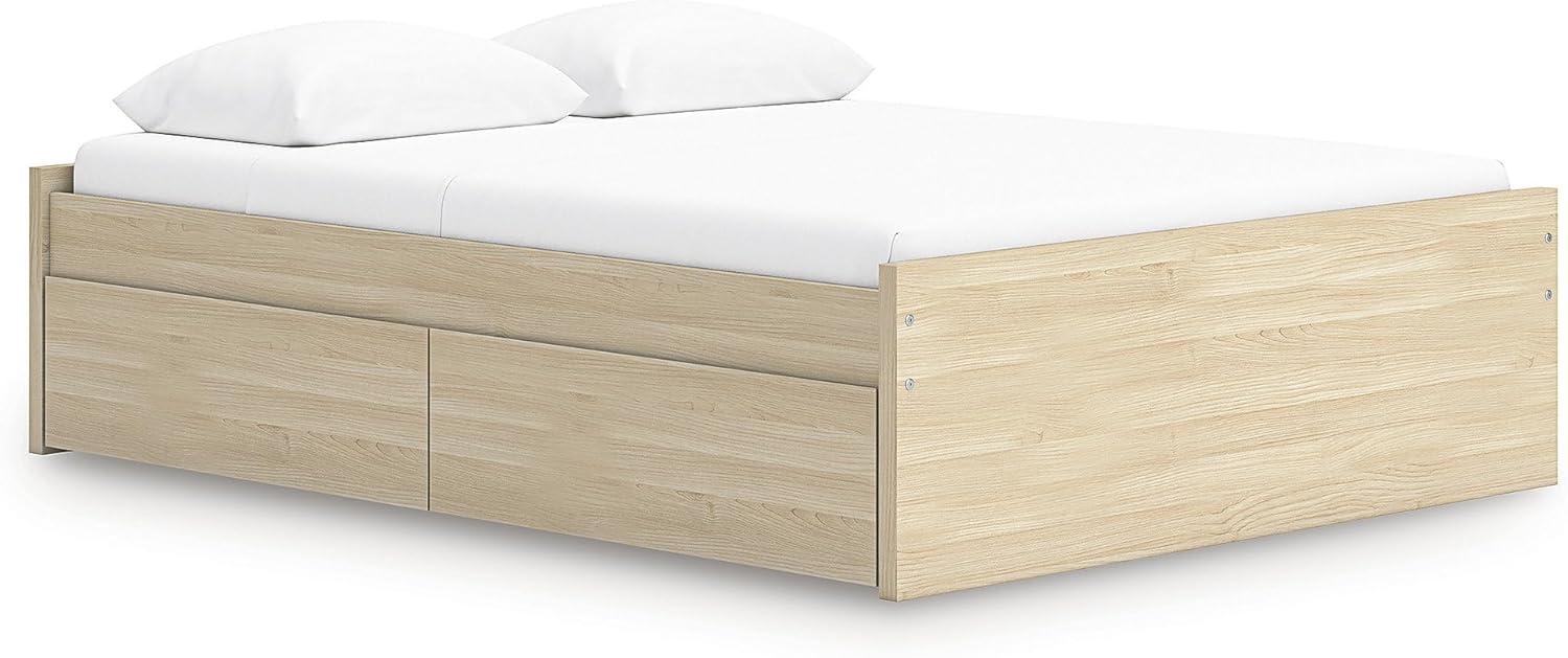 imageSignature Design by Ashley Onita Contemporary Queen Panel Headboard with Adjustable Height Wood and Decorative Laminate 3953quot High Solid White FinishLight Brown