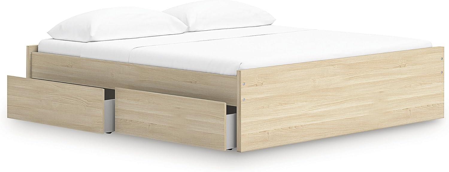 imageSignature Design by Ashley Onita Contemporary Queen Panel Headboard with Adjustable Height Wood and Decorative Laminate 3953quot High Solid White FinishLight Brown