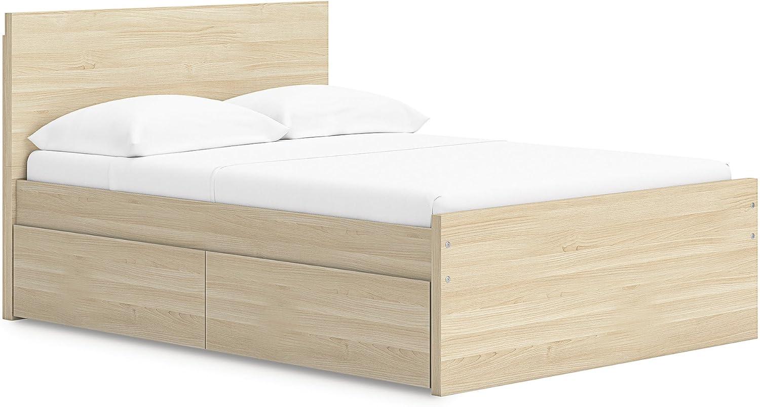 imageSignature Design by Ashley Onita Contemporary Queen Panel Headboard with Adjustable Height Wood and Decorative Laminate 3953quot High Solid White FinishLight Brown