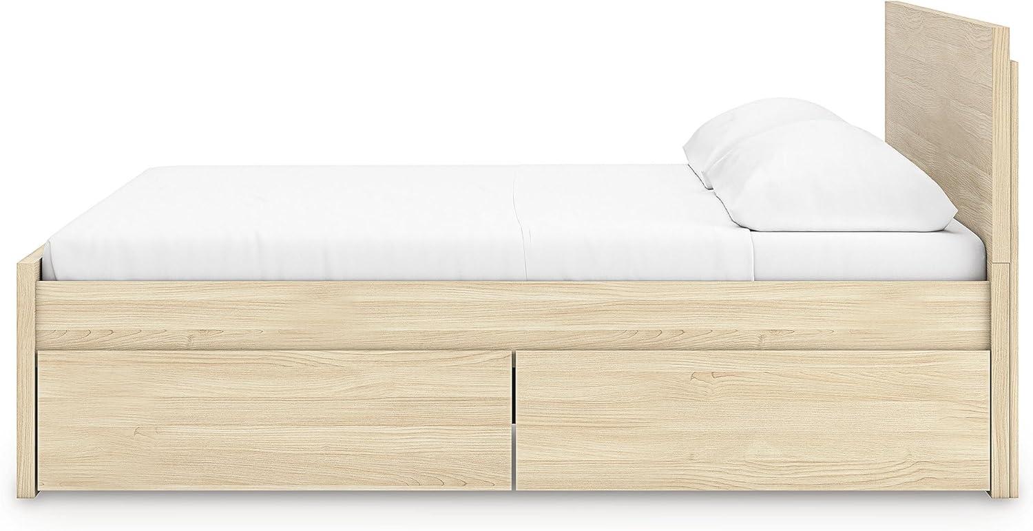 imageSignature Design by Ashley Onita Contemporary Queen Panel Headboard with Adjustable Height Wood and Decorative Laminate 3953quot High Solid White FinishLight Brown