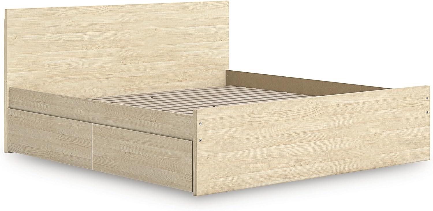 imageSignature Design by Ashley Onita Contemporary Queen Panel Headboard with Adjustable Height Wood and Decorative Laminate 3953quot High Solid White FinishLight Brown