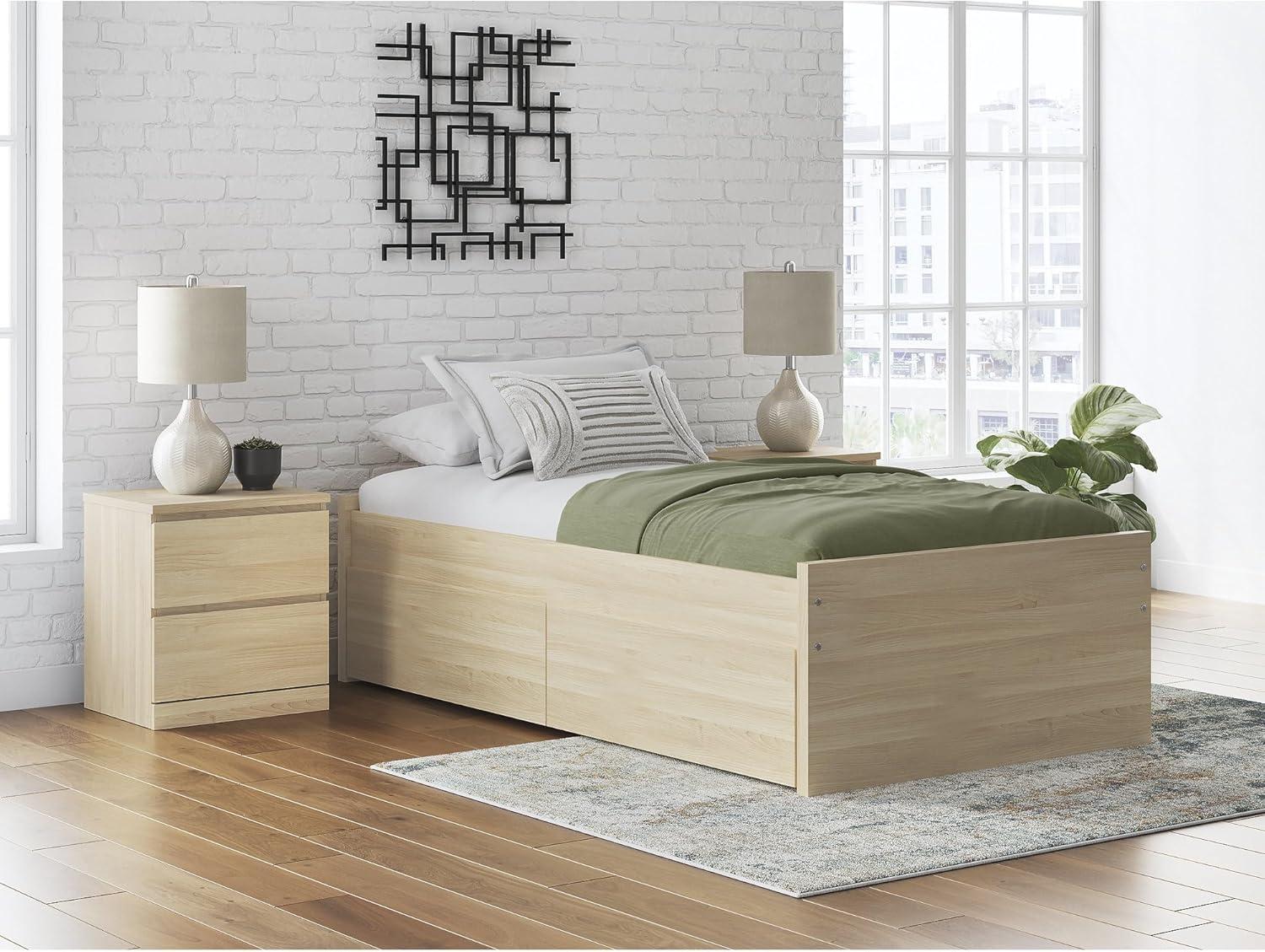 imageSignature Design by Ashley Onita Contemporary Queen Panel Headboard with Adjustable Height Wood and Decorative Laminate 3953quot High Solid White FinishLight Brown