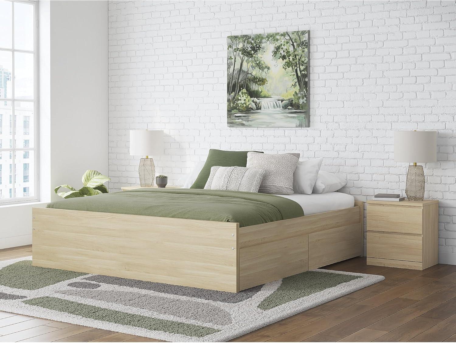 imageSignature Design by Ashley Onita Contemporary Queen Panel Headboard with Adjustable Height Wood and Decorative Laminate 3953quot High Solid White FinishLight Brown